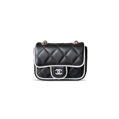 CHANEL MINI FLAP BAG, LAMBSKIN, BLACK & WHITE AP4512 (11.5*8.5*4cm)